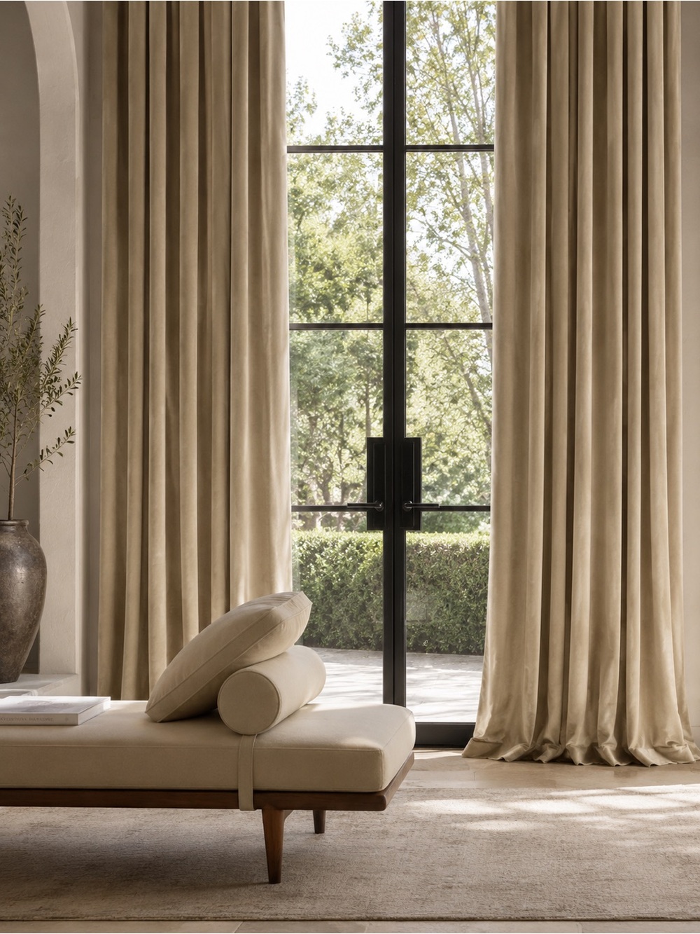 Restoration Hardware COTTON VELVET DRAPERY Panel Drapes ROD POCKET Sand 50”x92”